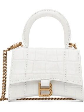 Balenciaga White Croc-Embossed Top Handle Hourglass Nano Bag